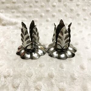 Vintage Pair, Flower Shaped w/Leaf Sides Iron Taper Candleholders